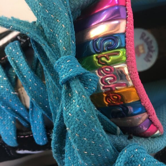 Skechers Running Shoes Sneakers Size 2 Girls Leather Rainbow Black Metallic - Picture 7 of 15